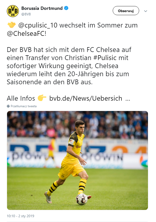 OFICJALNIE: Pulisic ZMIENIŁ KLUB! Borussia zarobiła 64 mln euro